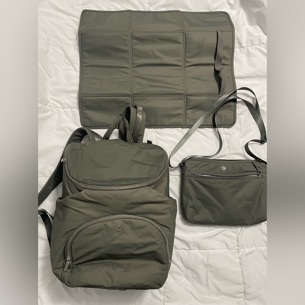 Lululemon Olive Diaper Bag Backpack  and Crossbody Set